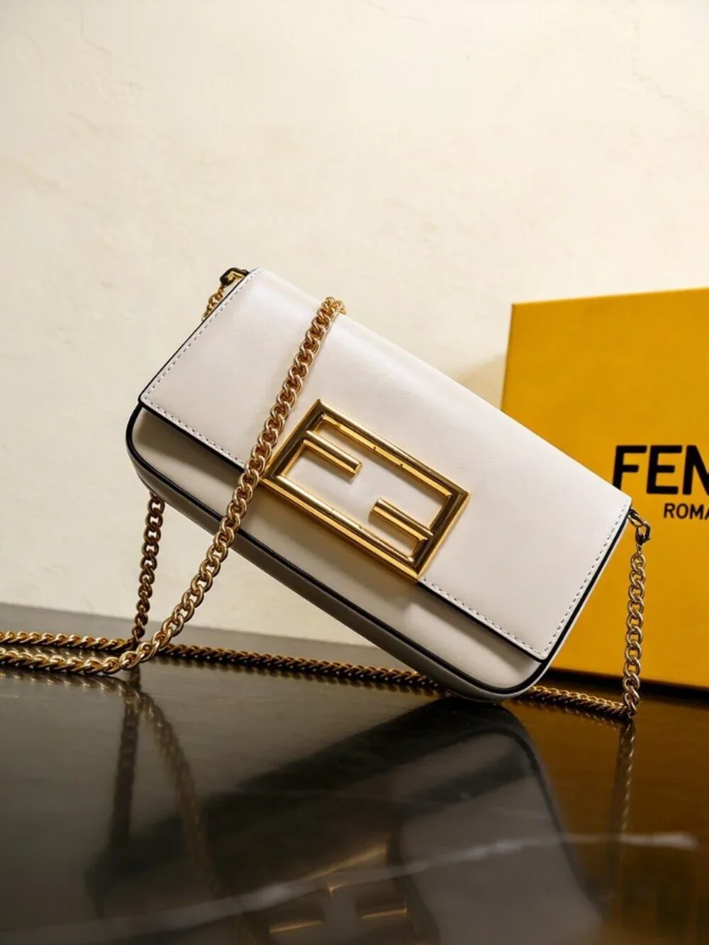 Fendi Medium Leather Shoulder Bag White